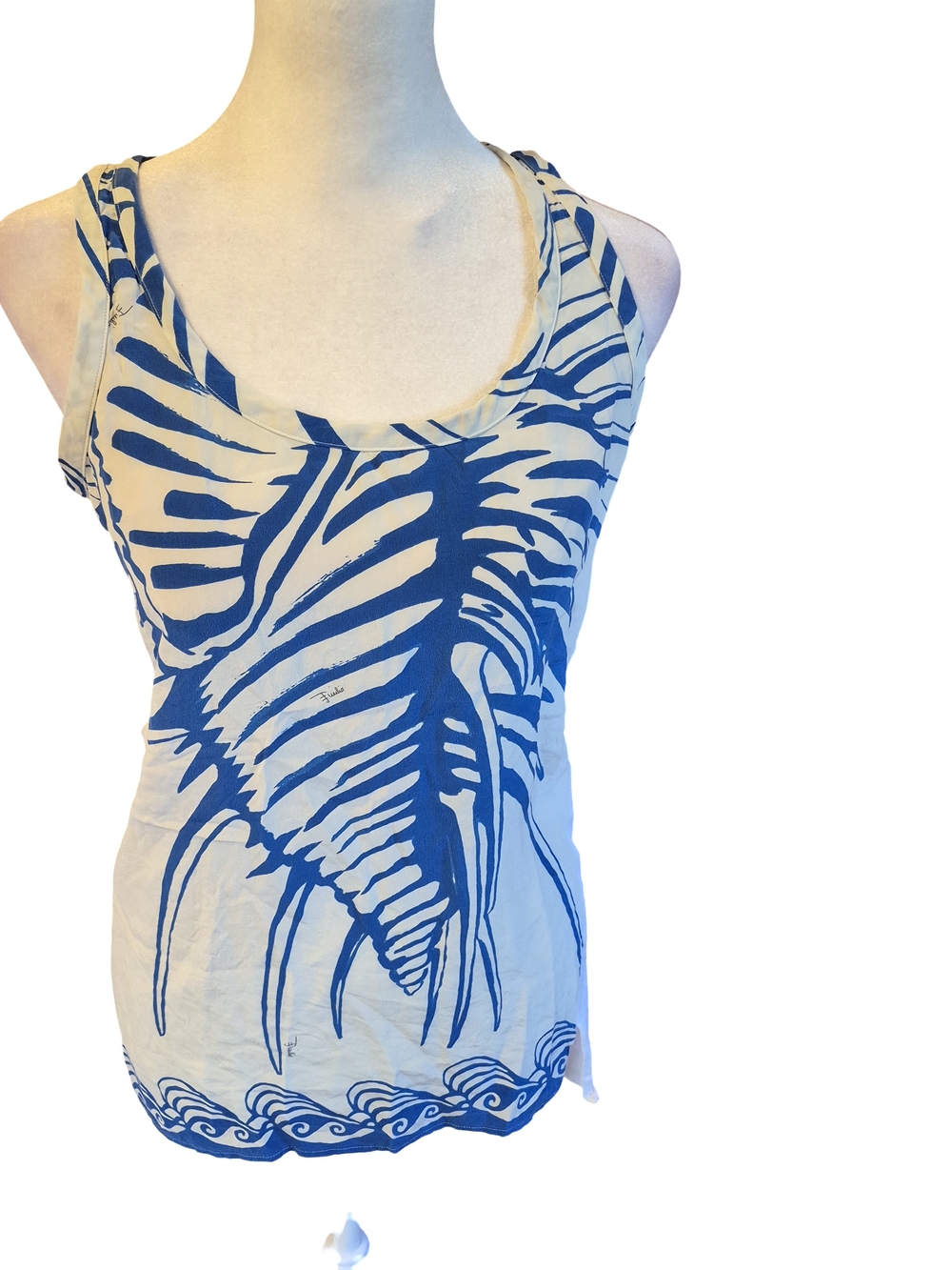 Emilio Pucci Blue and Cream Graphic Tank Top